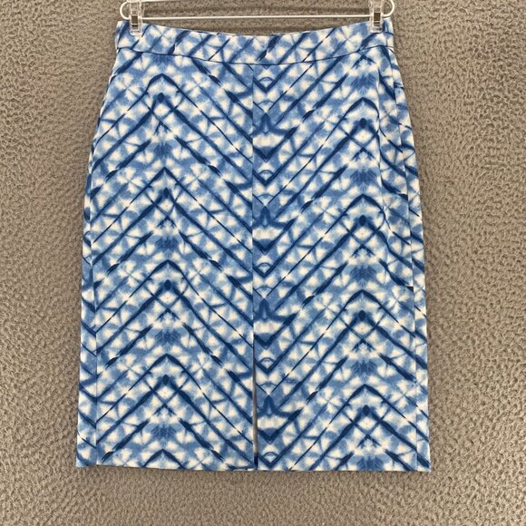 Banana Republic Skirt Womens 2 Blue Tie Dye Chevron Mini Stretch Twill Pencil - Picture 1 of 10